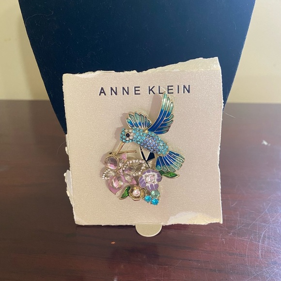 Anne Klein Colorful Hummingbird  and flower Brooch - Picture 5 of 5